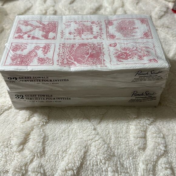 Punch Studio 32 x 2pk Guest Paper Towel Napkins White Pink English Toile Print - Picture 5 of 11
